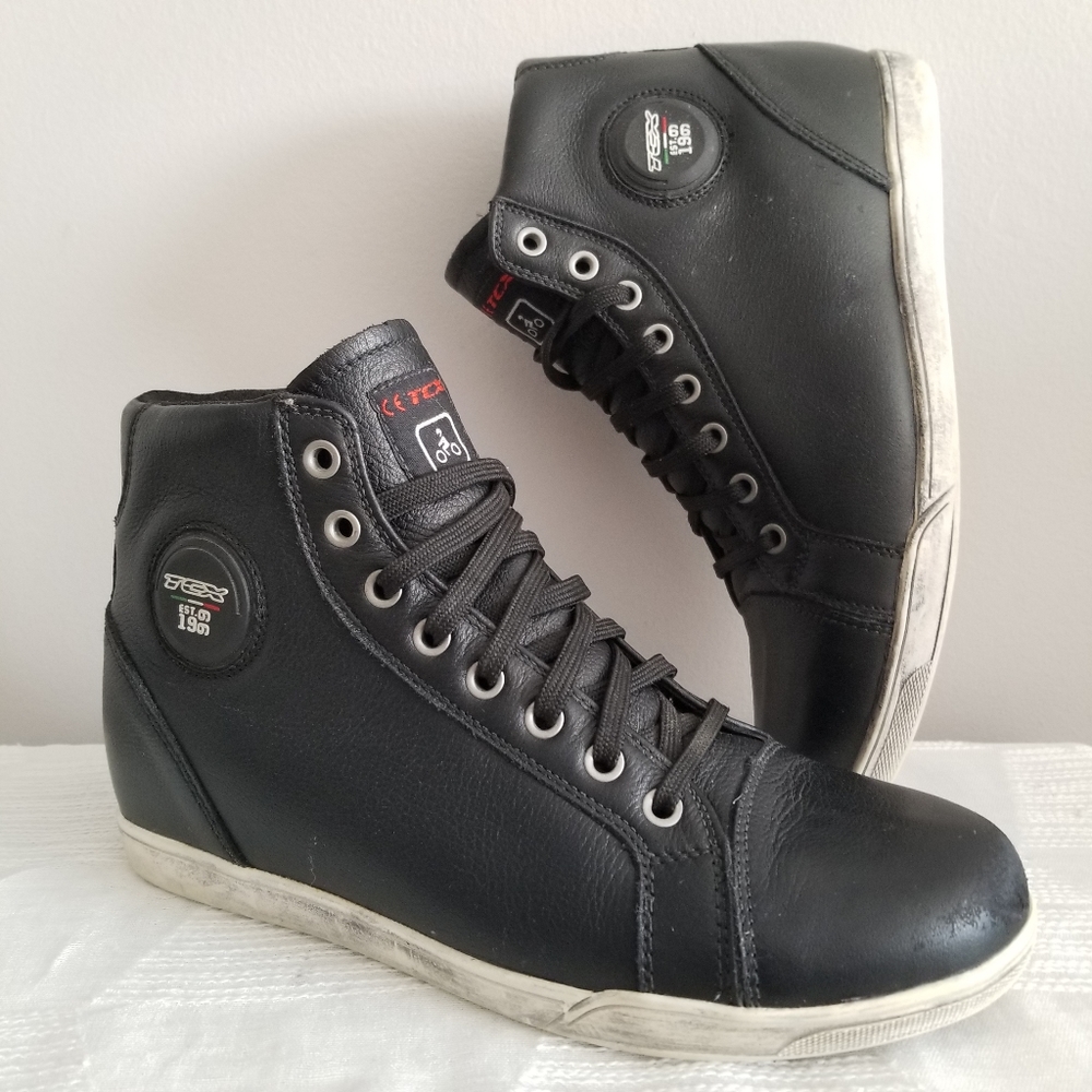 RARE TCX X-Street Motorcycle Leather Hi Top Sneaker Black Mens 7, Womens 8